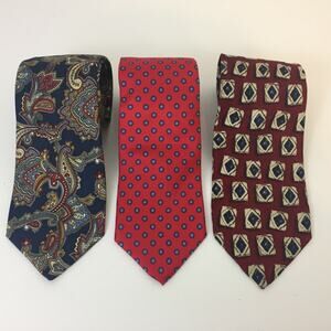 Lands' End MEN'S TIE CASUAL RED SILK MADE IN USA Business Casual Bundle OF 3